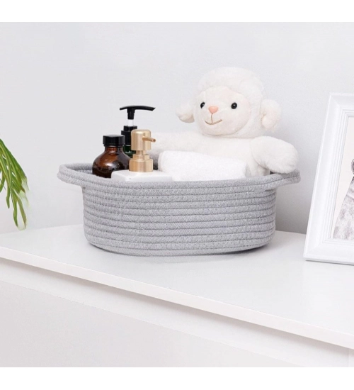 Generic Cotton 8x3 Inch Round Bedside Organizer With Out Lid (Gray)