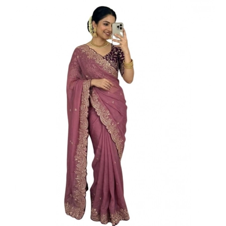 Generic Women's Star Georgette Embroidered Saree With Unstitched Blouse 5.5Mtr (Pink) Generic Women's Star Georgette Embroidered Saree With Unstitched Blouse 5.5Mtr (Pink)