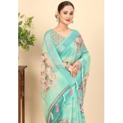 Generic Women's Cotton Silk Floral Printed Saree With Unstitched Blouse 5.5Mtr (Multicolor)