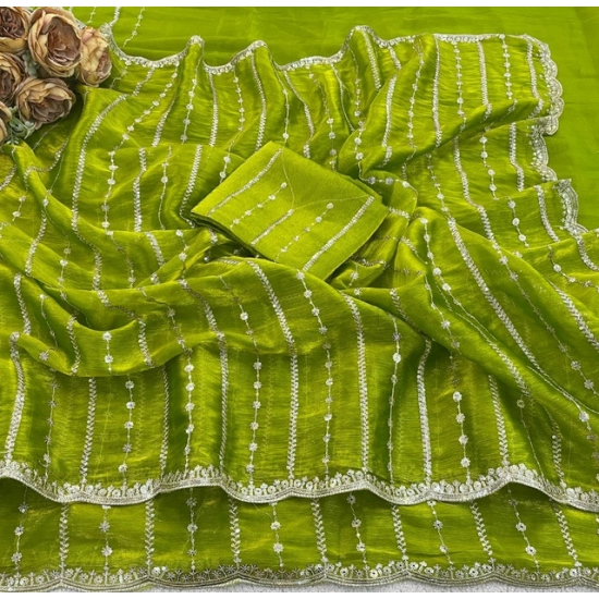 Generic Women's Slik Embellished Saree With Unstitched Blouse 5.5Mtr (Olive Green) Generic Women's Slik Embellished Saree With Unstitched Blouse 5.5Mtr (Olive Green)