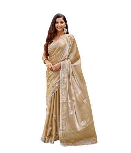 Generic Women's Faux Shimmer Floral Motifs Ready to wear Saree With Unstitched Blouse 5.5Mtr (Beige) Generic Women's Faux Shimmer Floral Motifs Ready to wear Saree With Unstitched Blouse 5.5Mtr (Beige)