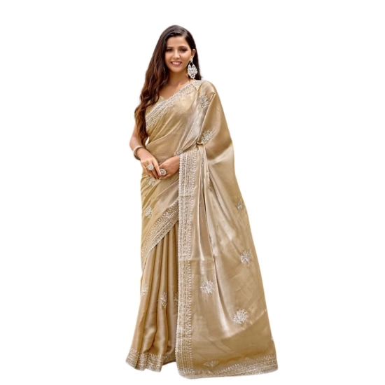 Generic Women's Faux Shimmer Floral Motifs Ready to wear Saree With Unstitched Blouse 5.5Mtr (Beige) Generic Women's Faux Shimmer Floral Motifs Ready to wear Saree With Unstitched Blouse 5.5Mtr (Beige)