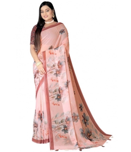 Generic Women's Georgette Floral Printed Saree With Unstitched Blouse 5.5Mtr (Peach)