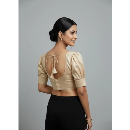 Generic Women's Erode Silk V Neck Padded Blouse (Beige, 38 Ready Size (Self-Alterable 36–40)