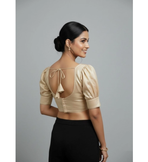 Generic Women's Erode Silk V Neck Padded Blouse (Beige, 38 Ready Size (Self-Alterable 36–40)