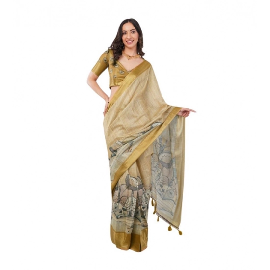 Generic Women's Polyester Printed Ready To Wear Saree With Unstitched Blouse 5.5 Mtr (Gold) Generic Women's Polyester Printed Ready To Wear Saree With Unstitched Blouse 5.5 Mtr (Gold)