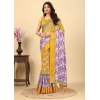 Generic Women's Cotton Blend Printed Saree With Unstitched Blouse 5.5Mtr (Yellow)