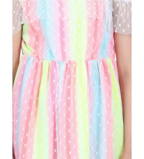 Generic Girl's Polyester Self Design Cold Shoulder Dress (Multicolor)