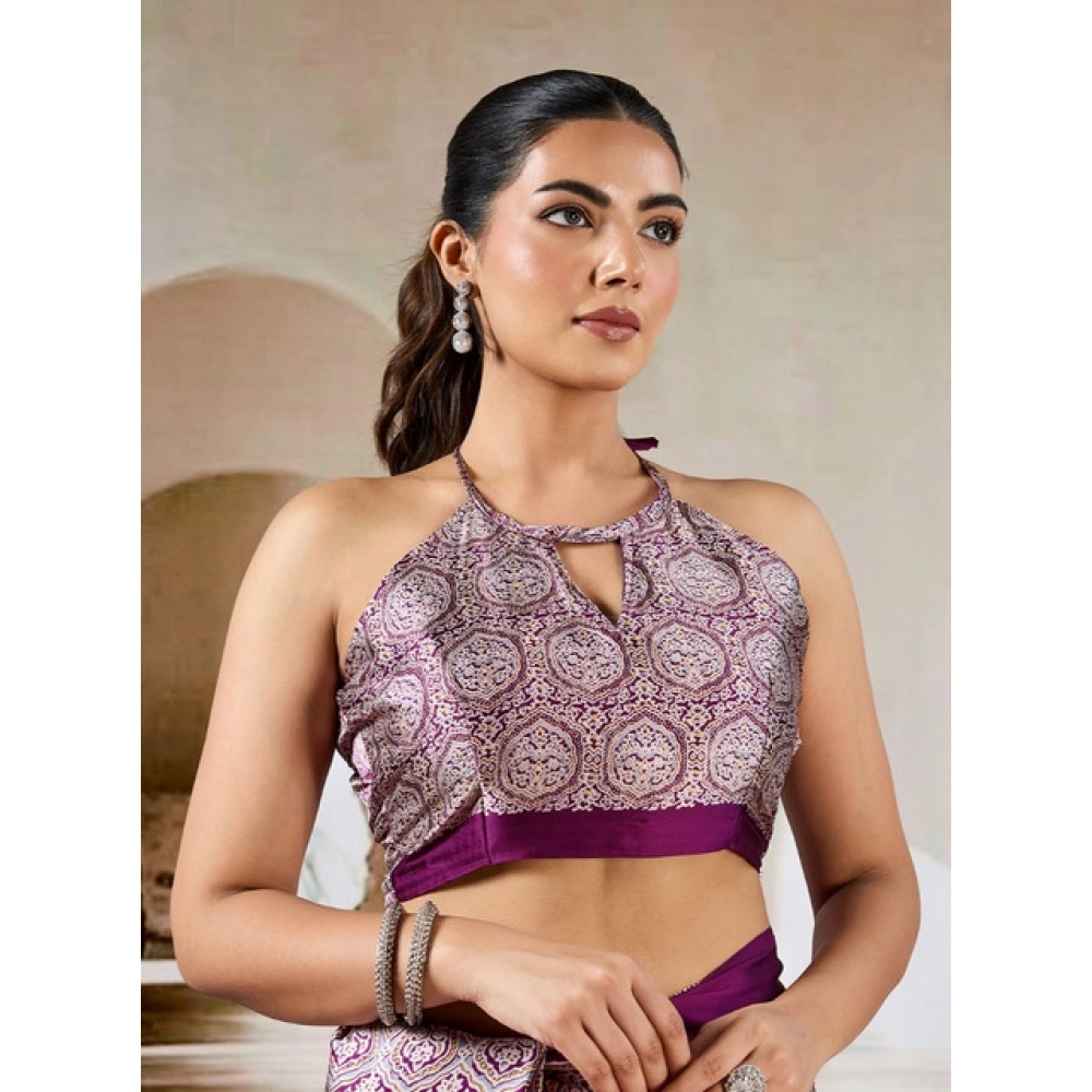 Generic Women's Satin Crepe Printed Saree With Unstitched Blouse 5.5Mtr (Purple) Generic Women's Satin Crepe Printed Saree With Unstitched Blouse 5.5Mtr (Purple)