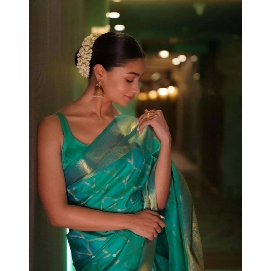 Generic Women's Soft Litchi Silk Jacquard Work Saree With Unstitched Blouse 5.5Mtr (Sky Blue) Generic Women's Soft Litchi Silk Jacquard Work Saree With Unstitched Blouse 5.5Mtr (Sky Blue)