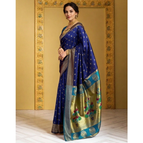 Women's Silk Blend Zari Woven Saree With Unstitched Blouse 5.5Mtr (Navy) Women's Silk Blend Zari Woven Saree With Unstitched Blouse 5.5Mtr (Navy)