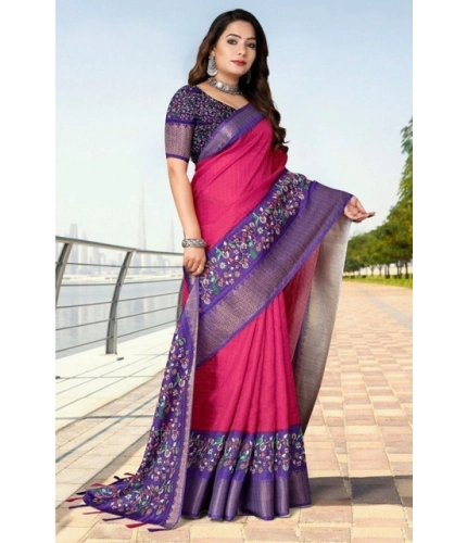 Generic Women's Cotton Silk Printed Saree With Unstitched Blouse 5.5Mtr (Multicolor)