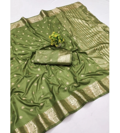 Generic Women's Jacquard Silk Jaquard Woven Saree With Unstitched Blouse 5.5Mtr (Green)