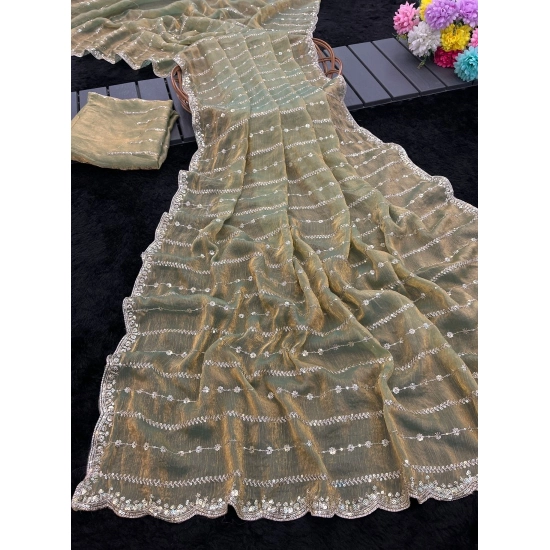 Generic Women's Slik Embellished Saree With Unstitched Blouse 5.5Mtr (Light Green)