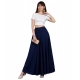 Generic Women's Georgette Solid Mid-Rise Wide Leg Flared Palazzo Pants with Elastic Waist (Navy Blue)