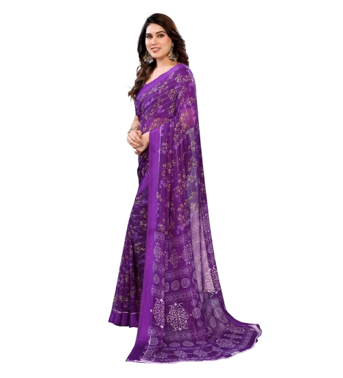 Generic Women's Georgette Printed Saree With Unstitched Blouse 5.5Mtr (Purple)