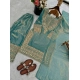 Generic Women's Silk Embroidered 3/4th Sleeve Round Kurti With Sharara Pant and Dupatta Set (Sea Green)
