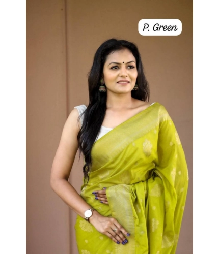 Generic Women's Soft Lichi Silk Printed Saree With Unstitched Blouse 5.5Mtr (Green)