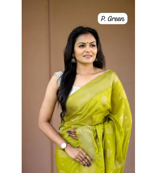 Generic Women's Soft Lichi Silk Printed Saree With Unstitched Blouse 5.5Mtr (Green)