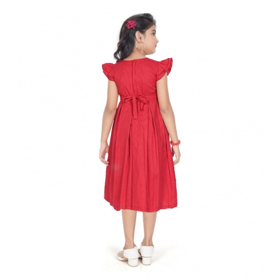 Generic Girl's Rayon Soild Short Sleeve Round Neck Dress (Red)