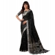 Generic Women's Linen Cotton Printed Saree With Unstitched Blouse 5.5Mtr (Black)