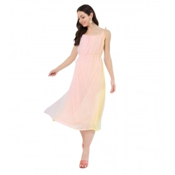 Generic Women's Georgette Ombre Sleeveless Dress (Peach)