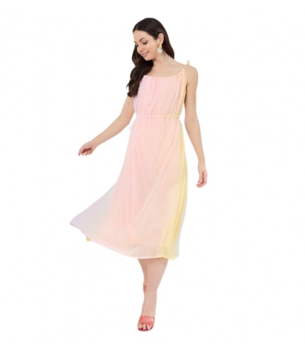 Generic Women's Georgette Ombre Sleeveless Dress (Peach)