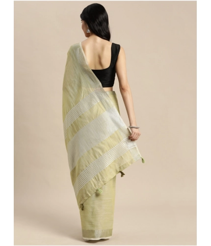 Generic Women's Linen Cotton Printed Saree With Unstitched Blouse 5.5Mtr (Olive Green)