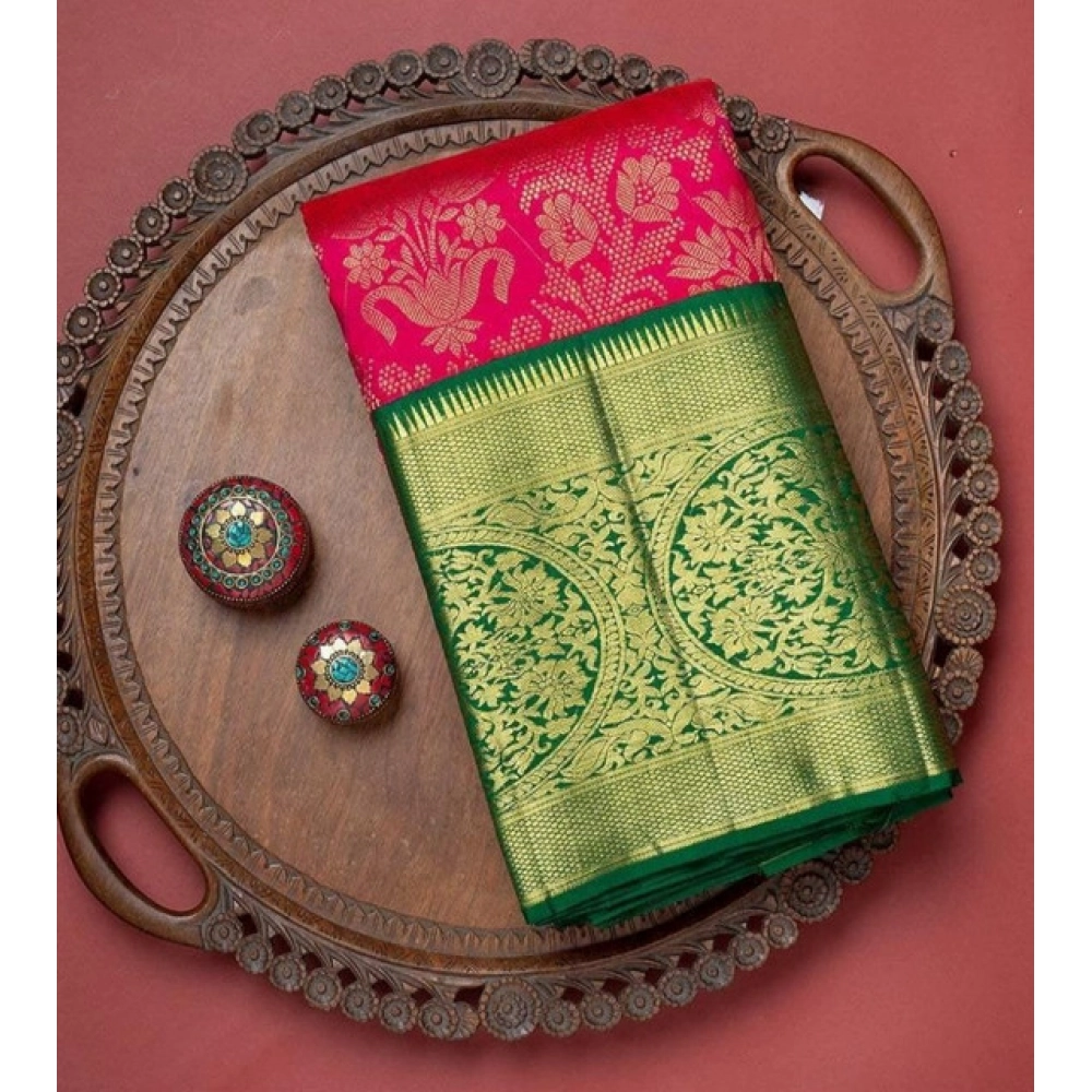 Generic Women's Soft Litchi Silk Jacquard Work Saree With Unstitched Blouse 5.5Mtr (Red) Generic Women's Soft Litchi Silk Jacquard Work Saree With Unstitched Blouse 5.5Mtr (Red)