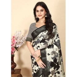 Generic Women's Cotton Silk Floral Printed Saree With Unstitched Blouse 5.5Mtr (Multicolor)