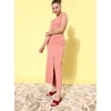 Generic Women's Polyester Lycra Solid Sleeveless Dress (Pink)