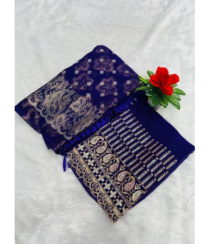 Generic Women's Embroidered Georgette Saree With Unstitched Blouse (Purple, 5-6 Mtrs)