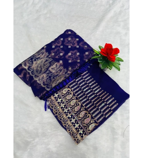 Generic Women's Embroidered Georgette Saree With Unstitched Blouse (Purple, 5-6 Mtrs)