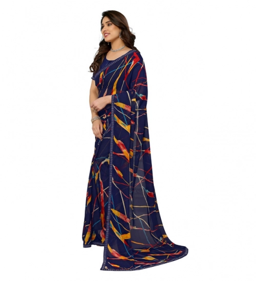 Generic Women's Georgette Printed Saree With Unstitched Blouse 5.5Mtr (Blue)