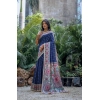 Generic Women's Faux_Tussar Geometric_Print Saree With Unstitched Blouse 5.5Mtr (Blue)