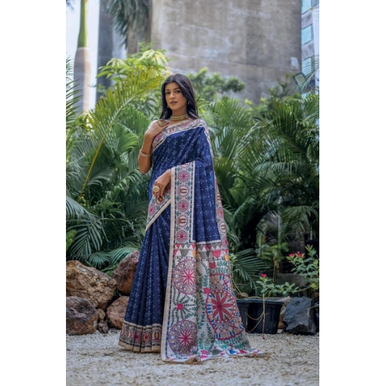 Generic Women's Faux_Tussar Geometric_Print Saree With Unstitched Blouse 5.5Mtr (Blue) Generic Women's Faux_Tussar Geometric_Print Saree With Unstitched Blouse 5.5Mtr (Blue)