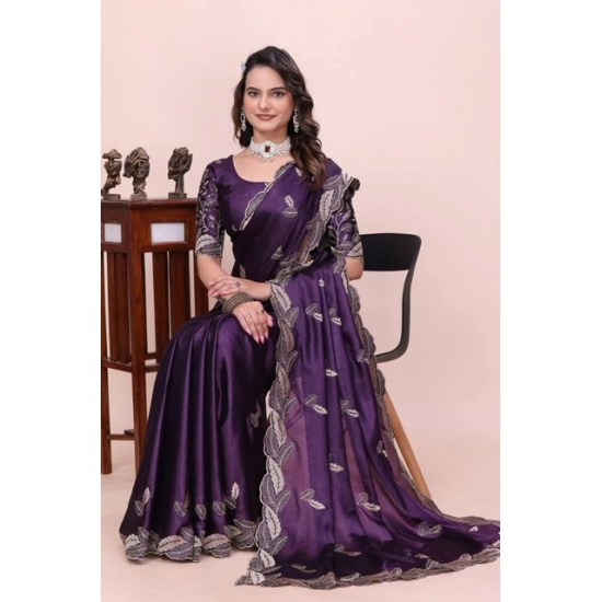 Generic Women's Georgette Embroidered Saree With Unstitched Blouse 5.5Mtr (Purple) Generic Women's Georgette Embroidered Saree With Unstitched Blouse 5.5Mtr (Purple)