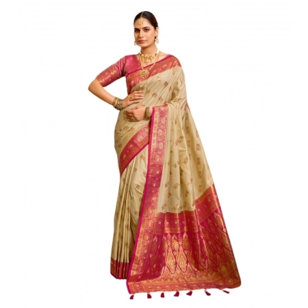 Generic Women's Silk Blend Booti Work Ready to wear Saree With Unstitched Blouse 5.5Mtr (LightBeige) Generic Women's Silk Blend Booti Work Ready to wear Saree With Unstitched Blouse 5.5Mtr (LightBeige)