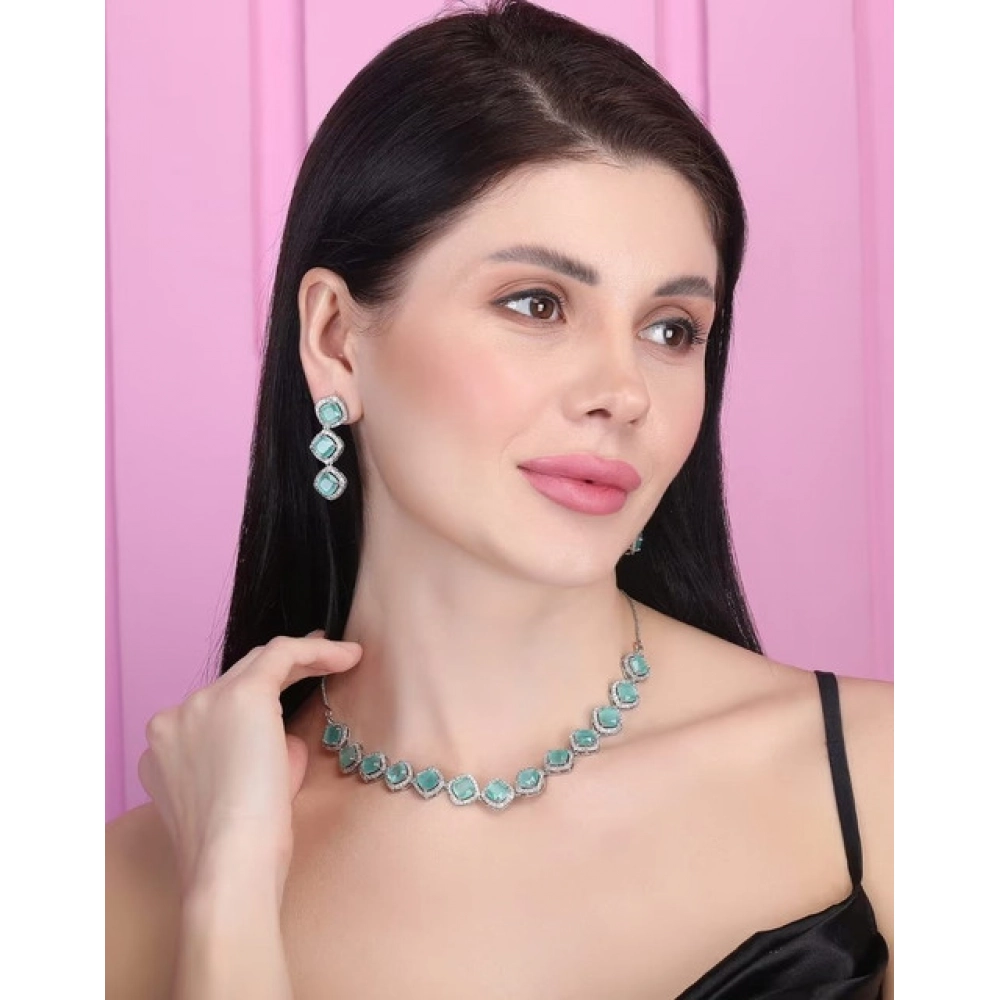 Generic Women's Brass Silver Plated Necklace set (Turquoise) Generic Women's Brass Silver Plated Necklace set (Turquoise)