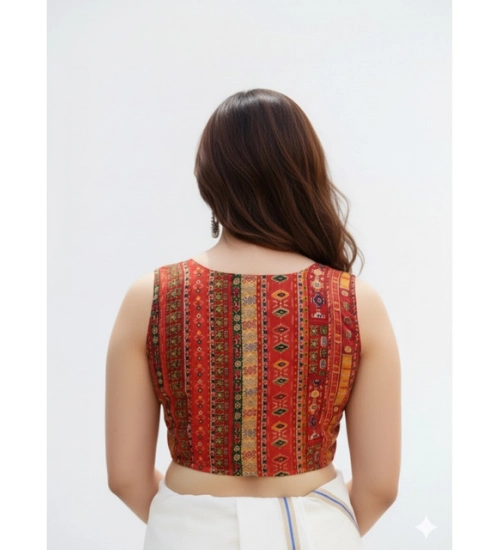 Generic Women's Cambric Cotton V Neck Padded Blouse (Red, 38 Ready Size (Self-Alterable 36–40)