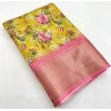 Generic Women's Cotton Silk Floral Printed Saree With Unstitched Blouse 5.5Mtr (Yellow)