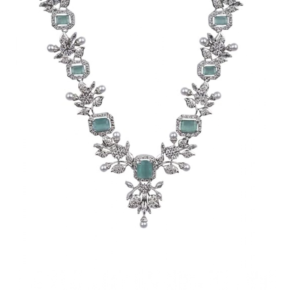 Generic Women's Brass Silver Plated Necklace set (Turquoise)