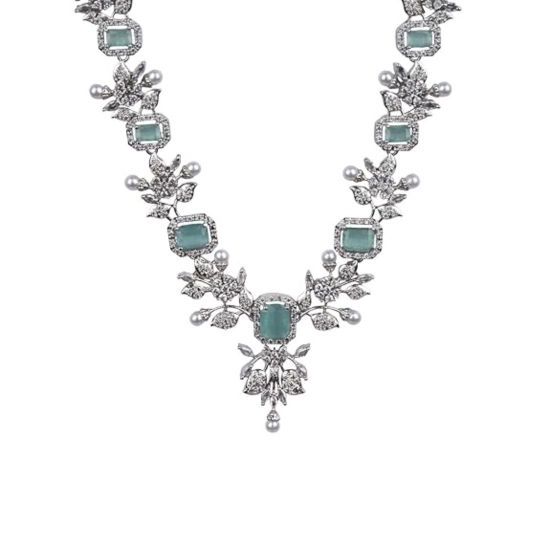Generic Women's Brass Silver Plated Necklace set (Turquoise)