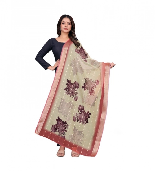 Generic Women's chanderi silk  Printed Dupatta (Beige, Length: 2 Mtr)