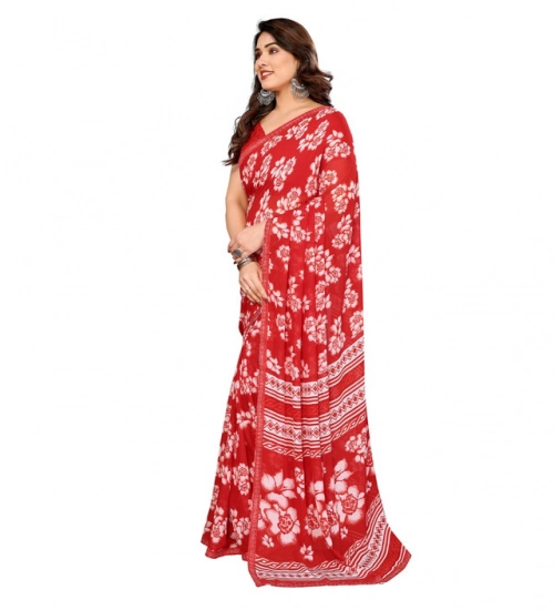 Generic Women's Georgette Printed Saree With Unstitched Blouse 5.5Mtr (Red)