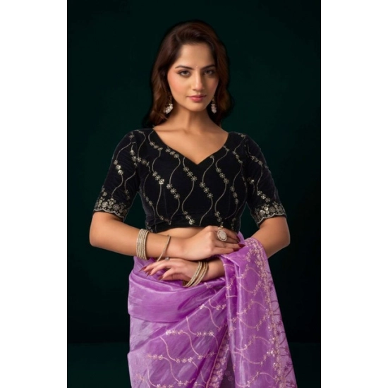 Generic Women's Net Sequence Saree With Unstitched Blouse 5.5Mtr (Lavender) Generic Women's Net Sequence Saree With Unstitched Blouse 5.5Mtr (Lavender)