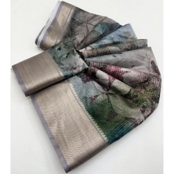 Generic Women's Cotton Silk Printed Saree With Unstitched Blouse 5.5Mtr (Multicolor)