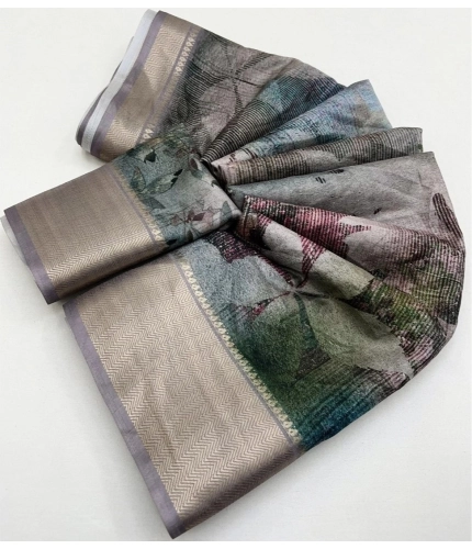 Generic Women's Cotton Silk Printed Saree With Unstitched Blouse 5.5Mtr (Multicolor)