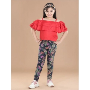 Generic Girl's Cotton Lycra Floral Elasticated Jeggings (Multicolor)