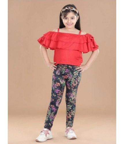 Generic Girl's Cotton Lycra Floral Elasticated Jeggings (Multicolor)